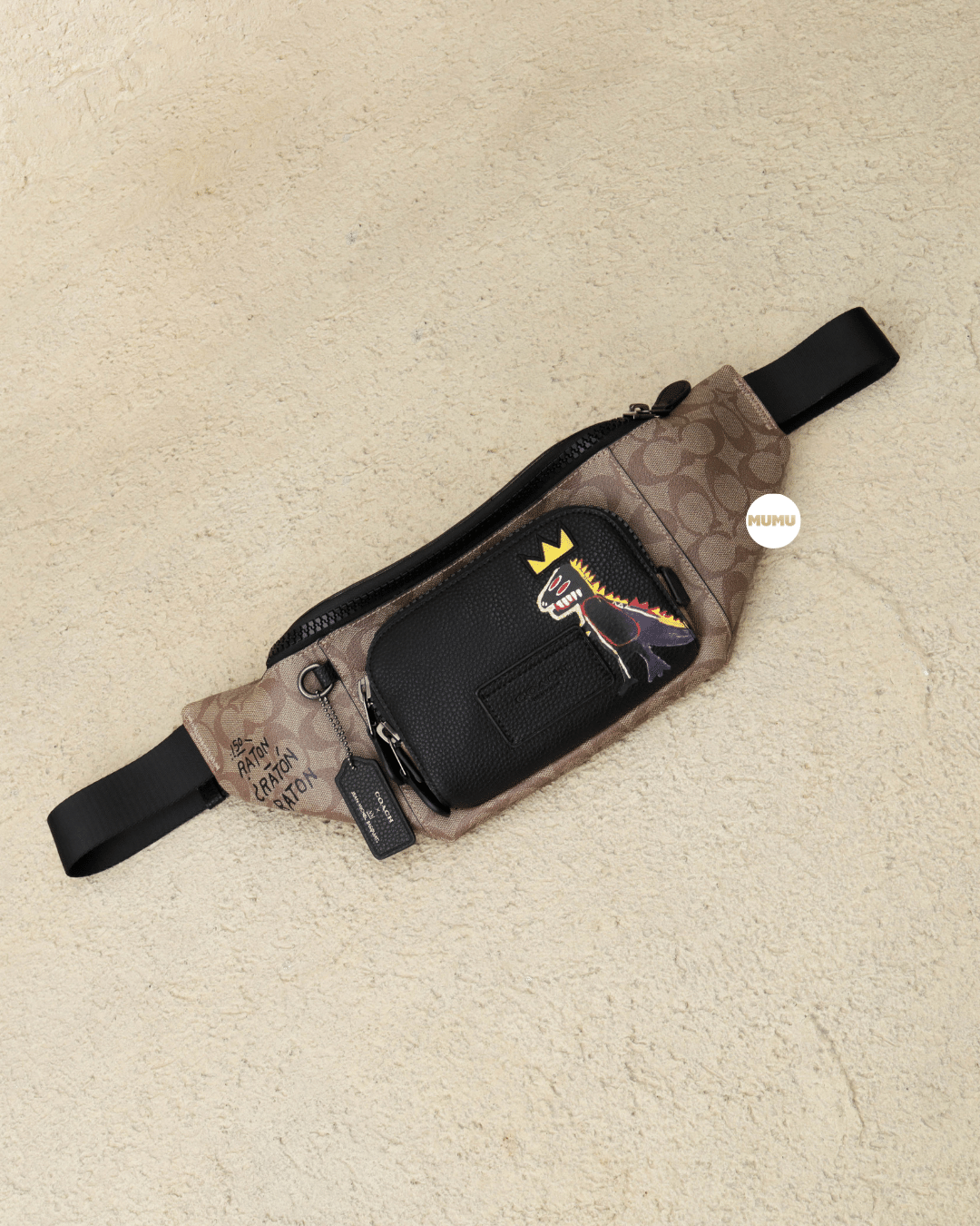 X- Jean Michel Basquiat Track Belt Bag In Signature Canvas Khaki Black (Cuci Gudang)