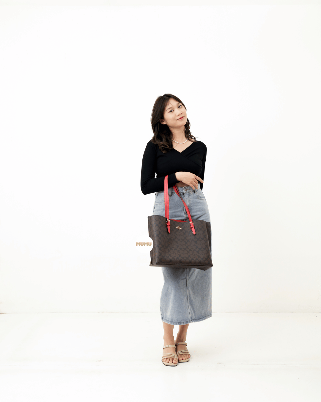 Mollie Tote L In Signature Canvas Brown 1941 Red