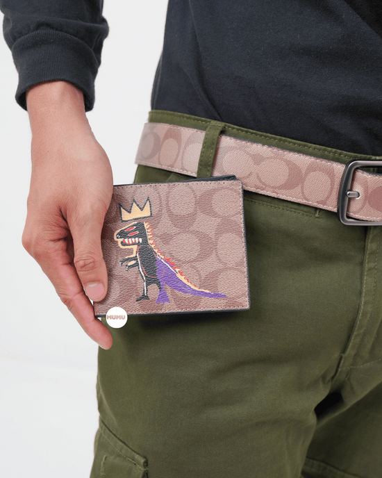 X jean Michel Basquiat Boxed Wallet And Belt Gift Set In Signature Canvas Khaki Multi