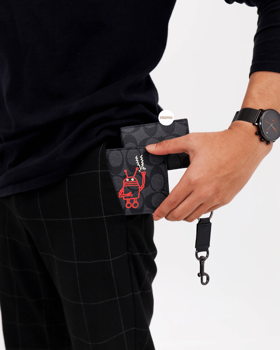 Keith Haring 3-In-1 Wallet In Signature Canvas With Robot Motif Charcoal