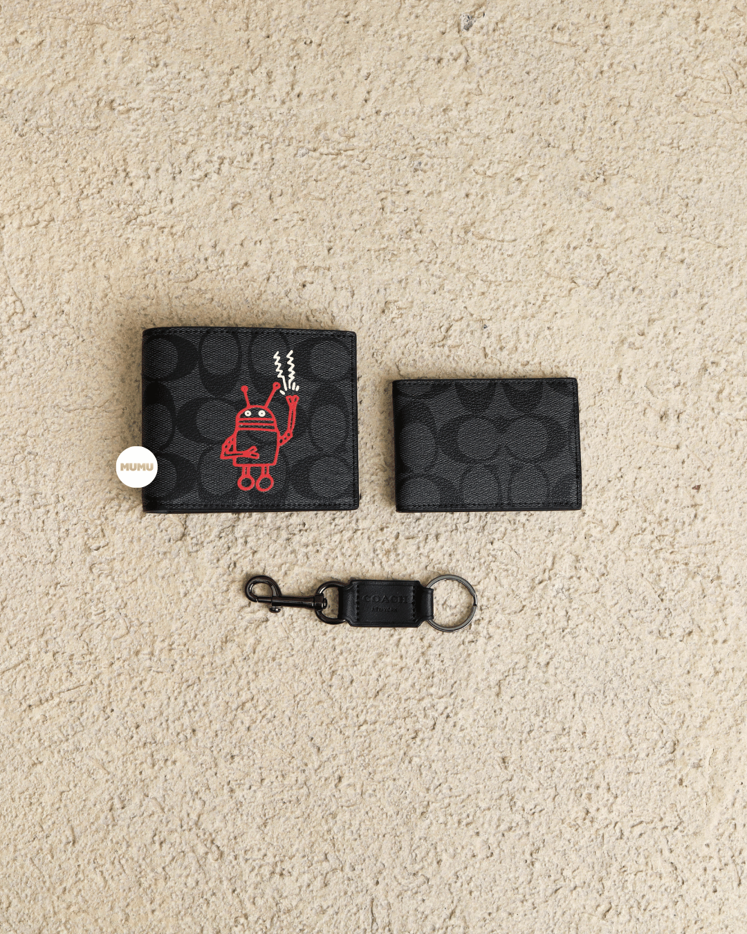 Keith Haring 3-In-1 Wallet In Signature Canvas With Robot Motif Charcoal