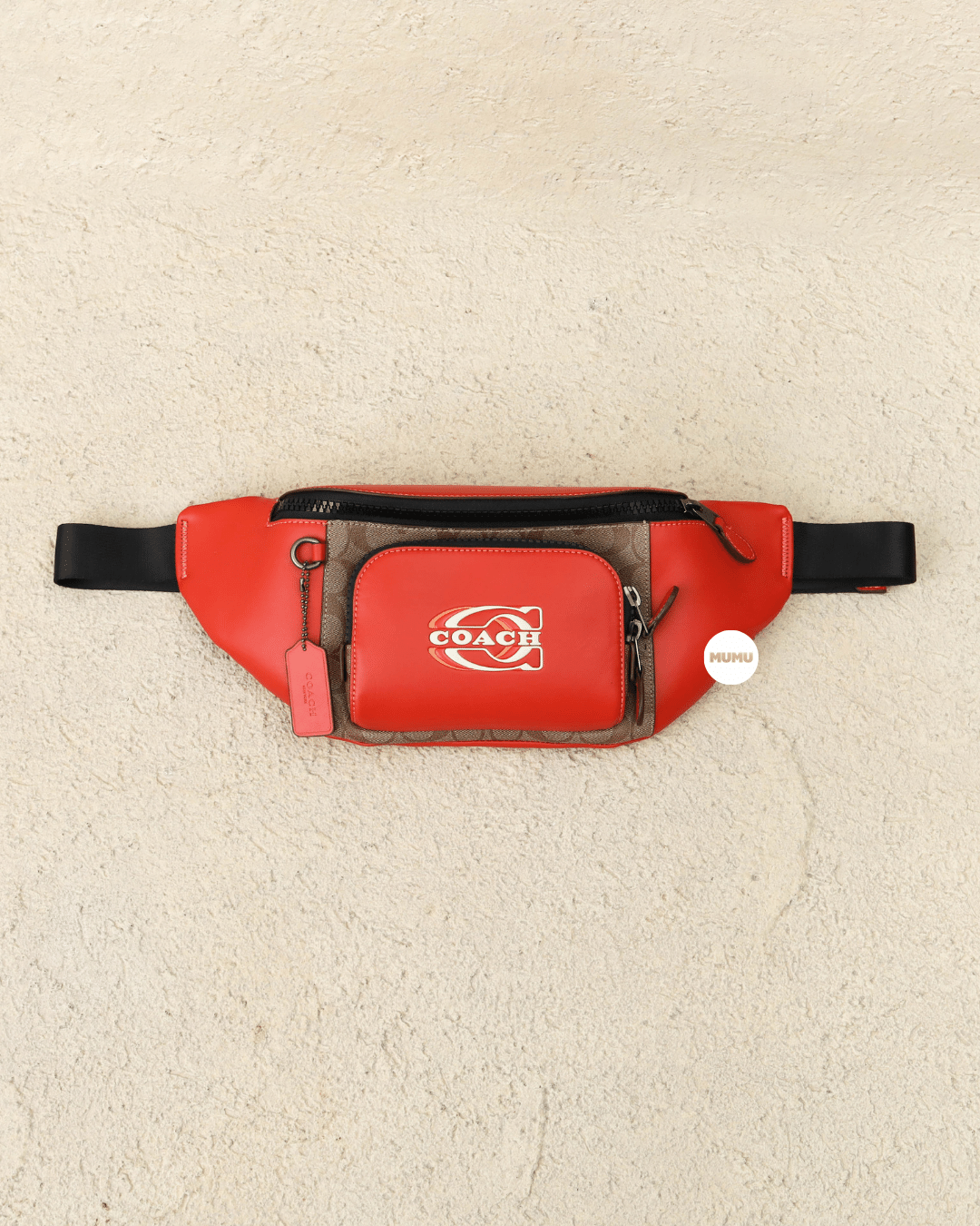 Track Belt Bag In Colorblock Signature Canvas With Coach Stamp 1941 Red Khaki Multi