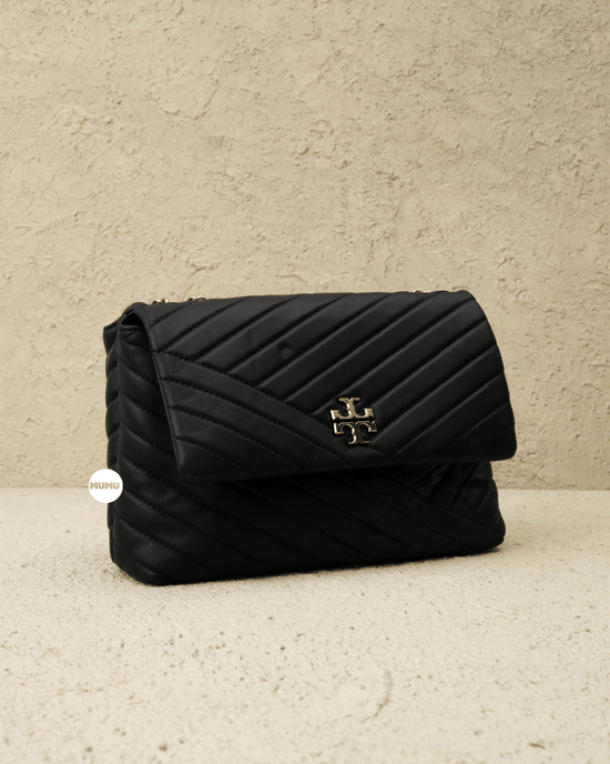 Kira Chevron Convertible Shoulder Bag Black Gold (Cuci Gudang)