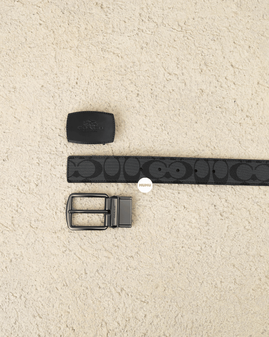 Stitched Plaque And Harness Buckle Cut-To-Size Reversible Belt, 38Mm In Signature Canvas Charcoal