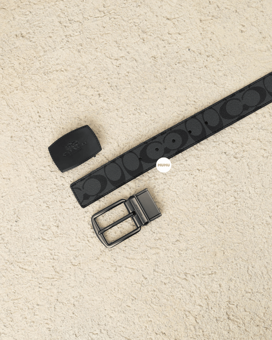 Stitched Plaque And Harness Buckle Cut-To-Size Reversible Belt, 38Mm In Signature Canvas Charcoal