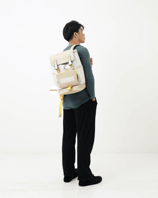 Track Backpack In Colorblock Signature Canvas Chalk Yellow Multi