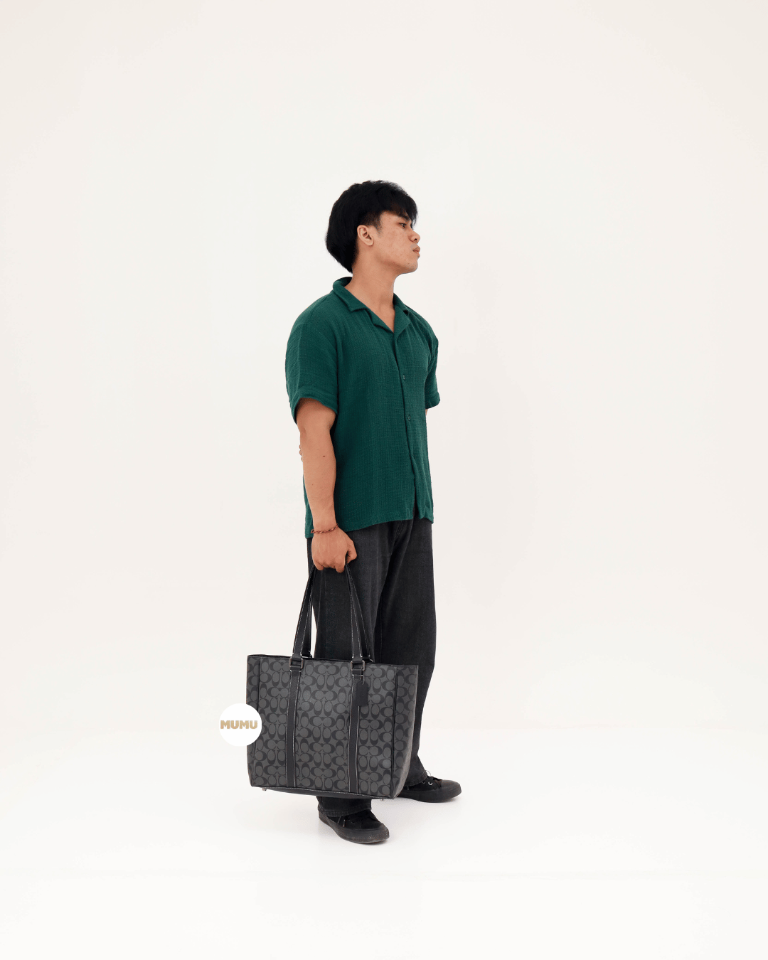 Hudson Double Handle Tote In Signature Canvas Gunmetal Charcoal Black