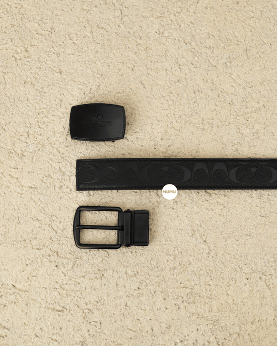 Stitched Plaque And Harness Buckle Cut-To-Size Reversible Belt, 38Mm In Signature Leather Black