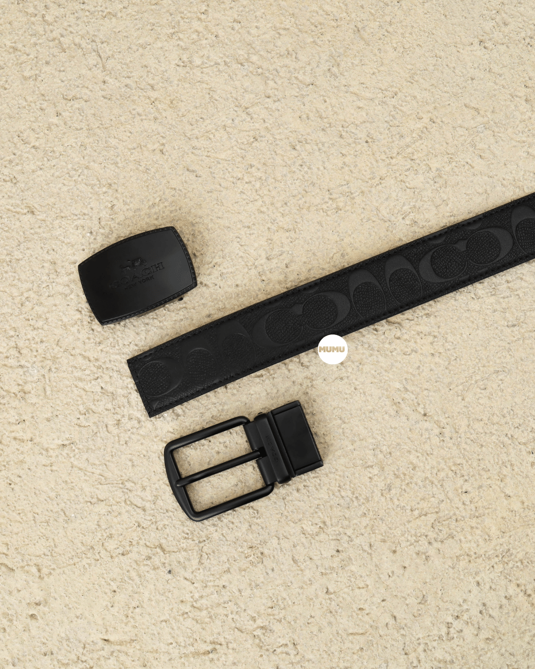 Stitched Plaque And Harness Buckle Cut-To-Size Reversible Belt, 38Mm In Signature Leather Black