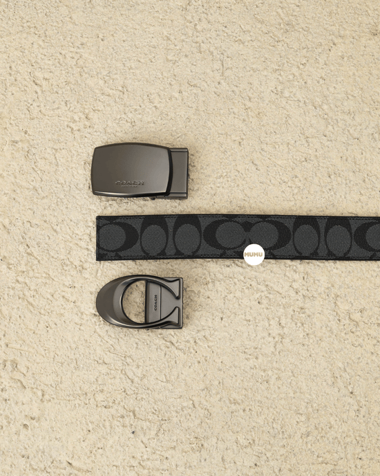 Boxed Plaque And Signature Buckle Cut To Size Reversible Belt, 38Mm In Signature Canvas Charcoal