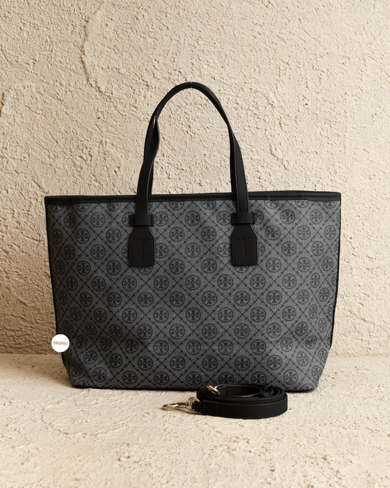 T Monogram Coated Canvas Small Tote Bag Black