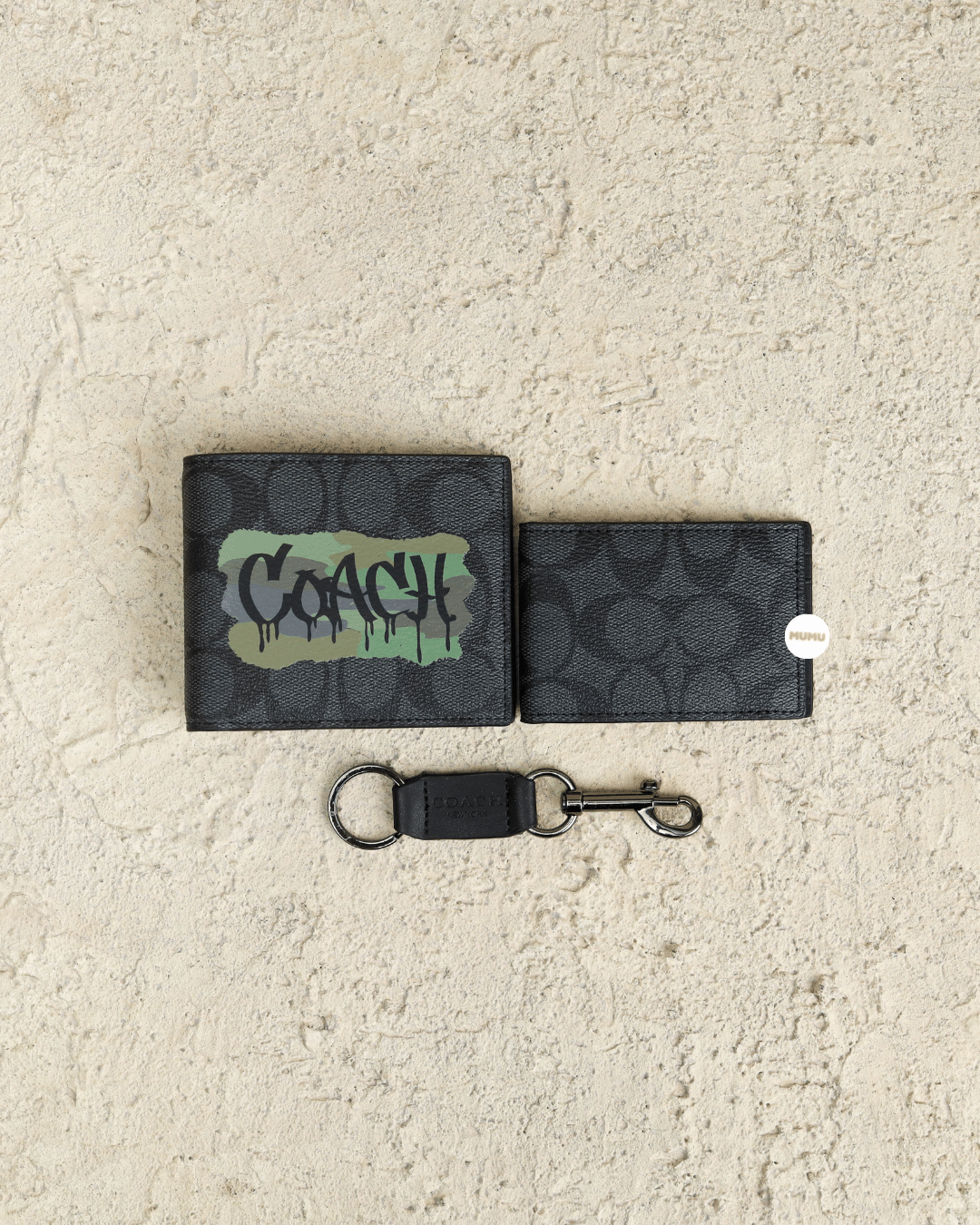 3-In-1 Wallet In Signature Canvas With Graffiti Print Charcoal