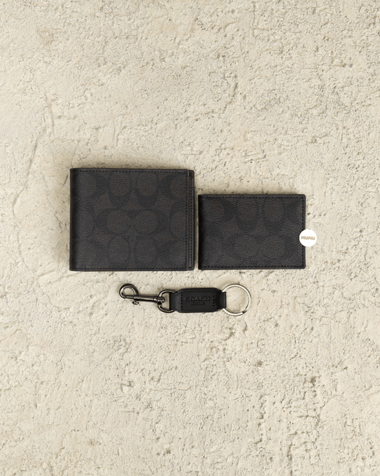 Compact Id Wallet In Signature Canvas Brown Black