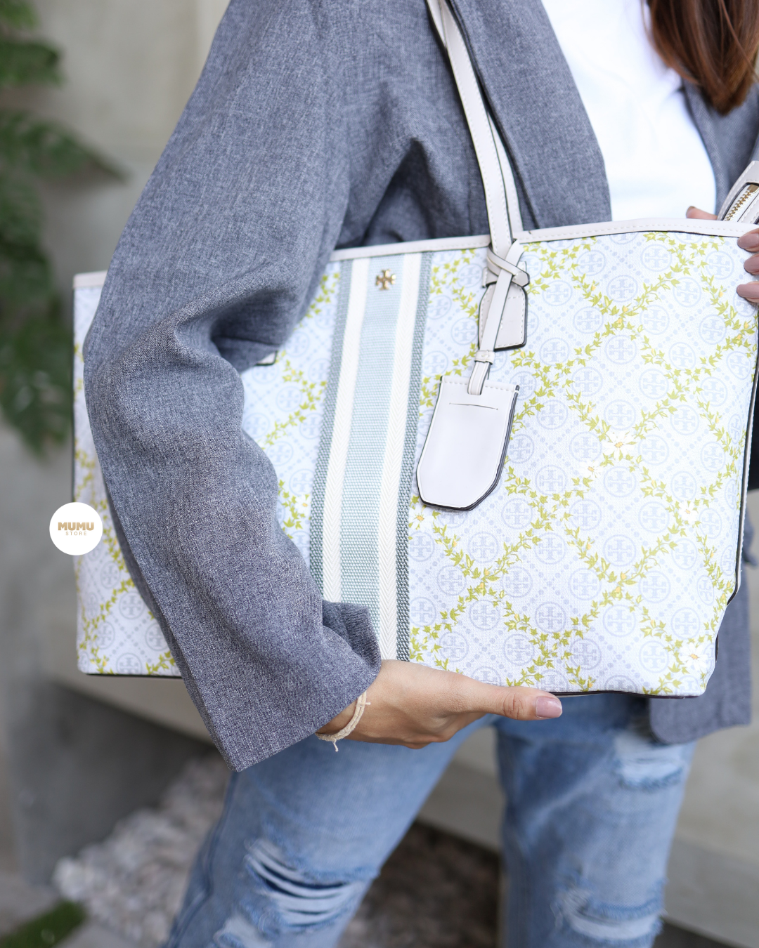 T Monogram Floral Vine Top-Zip Tote Bag: Women's Handbags, Tote Bags
