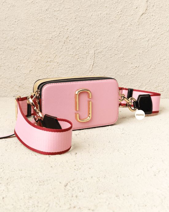 The Snapshot Bag In Baby Pink And Red Leather With Polyurethane Coating